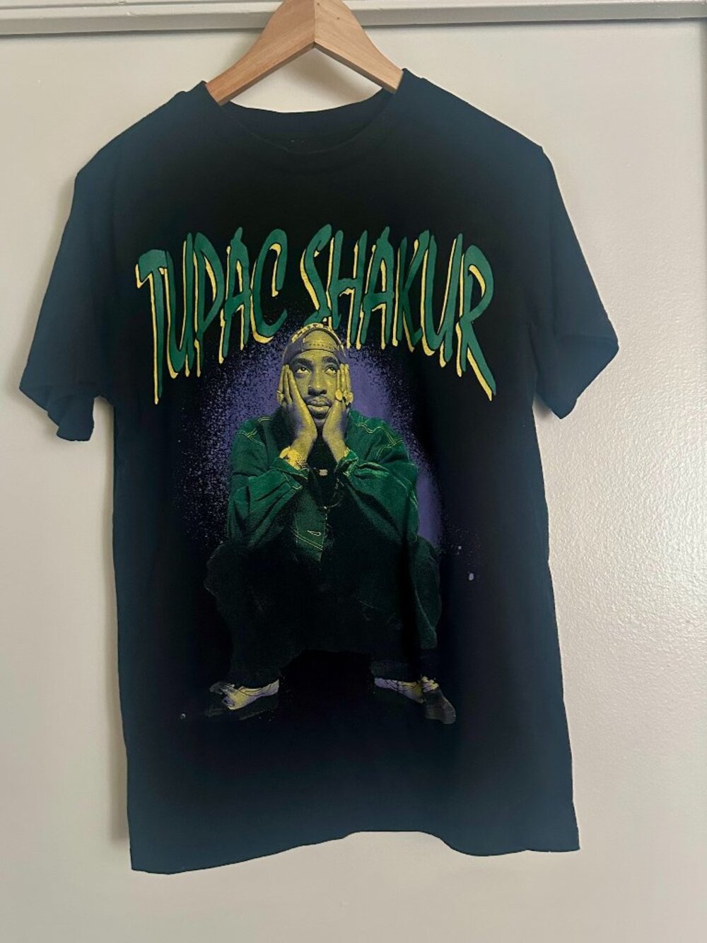 Tupac Brand Graphic T Shirt Green Yellow Hip Hop Streetwear Men’s [M]